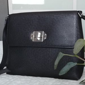 L.CREDI Black Saffiano Leather Medium Crossbody